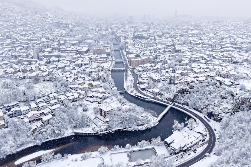 An aerial view of Bascarsija, the old part of Sarajevo, Bosnia, Tuesday, Dec. 24, 2024,...