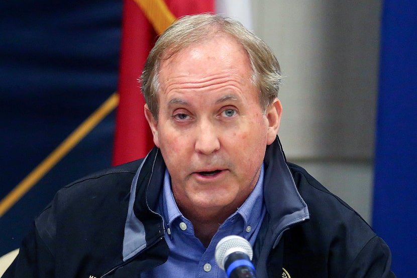 FILE - Texas Attorney General Ken Paxton speaks to the media, Jan. 27, 2022, in Weslaco.,...