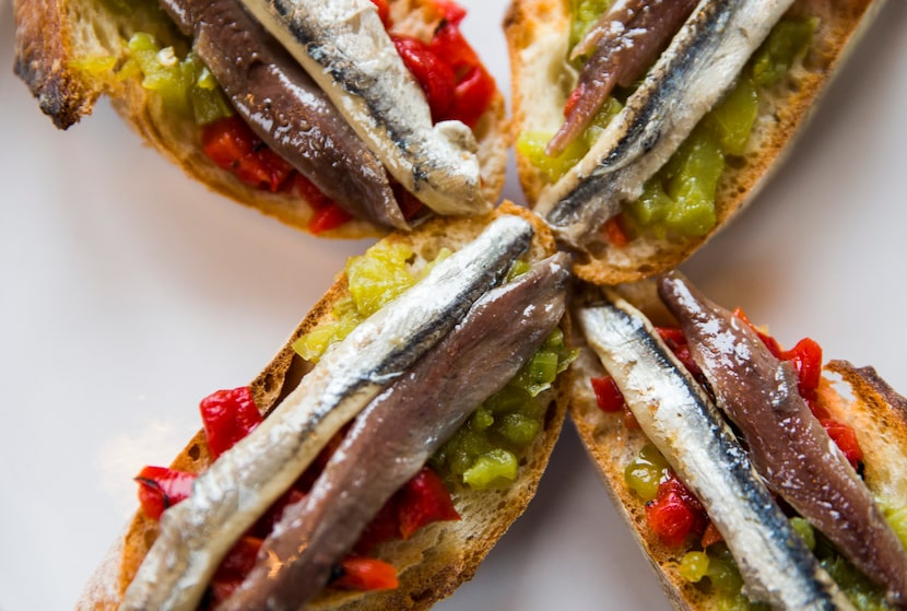 "Matrimonio," or dark and white anchovies on toast, at Sketches of Spain