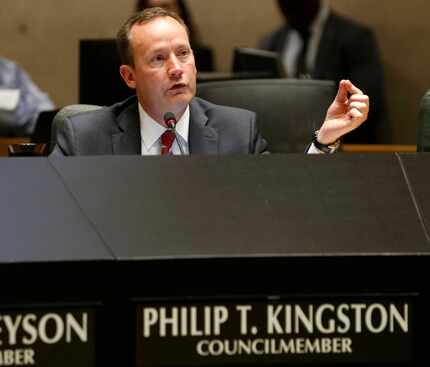 Dallas City council member Philip T. Kingston speaks during a meeting at Dallas City Hall in...