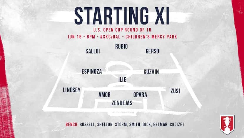 Sporting KC's starting XI against FC Dallas in US Open Cup play. (6-16-18)