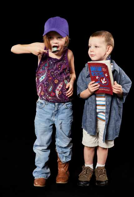 Keely Graesser's kids, Sarah, 6, and Luke, 4, pose as Lex and Tim from Jurassic Park.