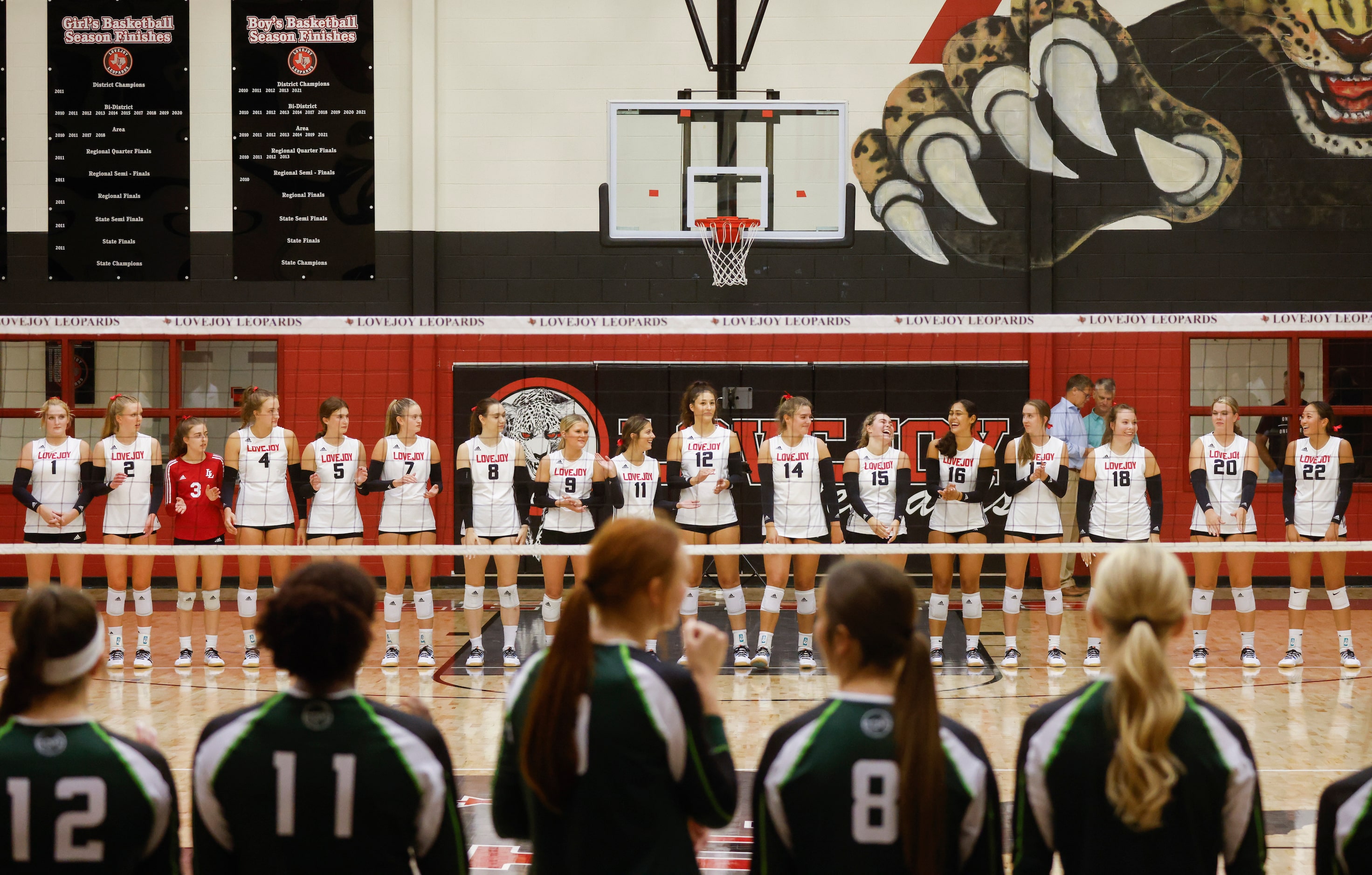 Prosper and Lovejoy players lineup ahead of the season-opening match at Lovejoy High School...