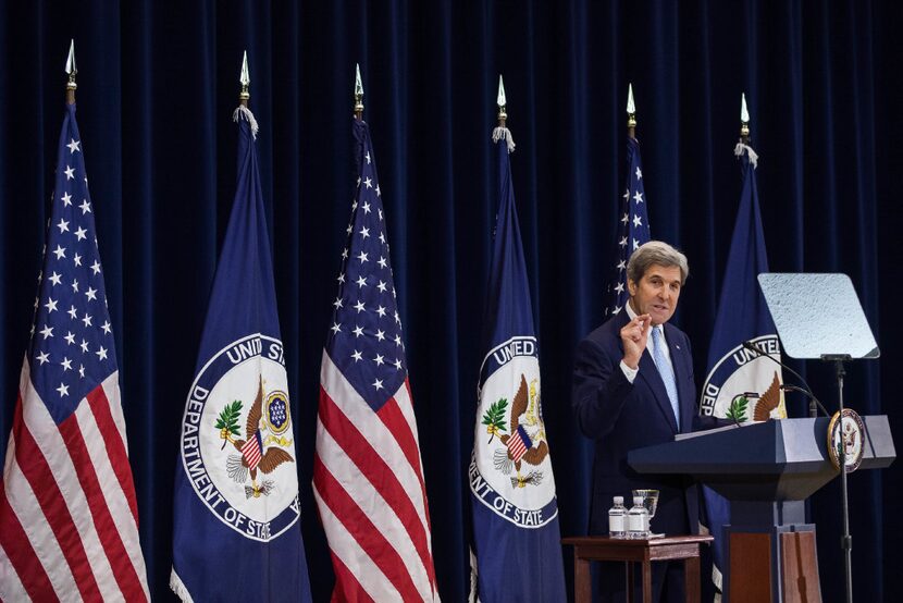 U.S. Secretary of State John Kerry delivers a speech on Middle East peace at The U.S....