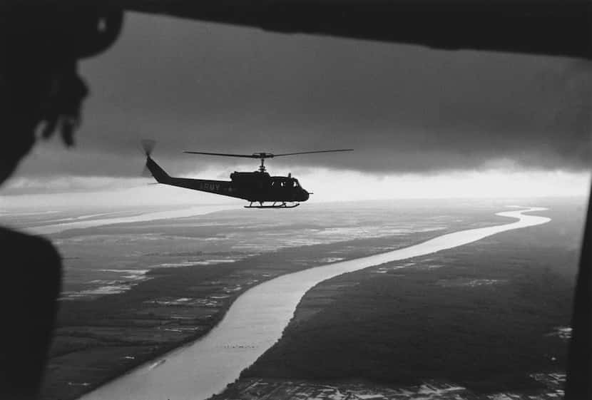 South Vietnamese troops fly over the Mekong Delta in 1963.