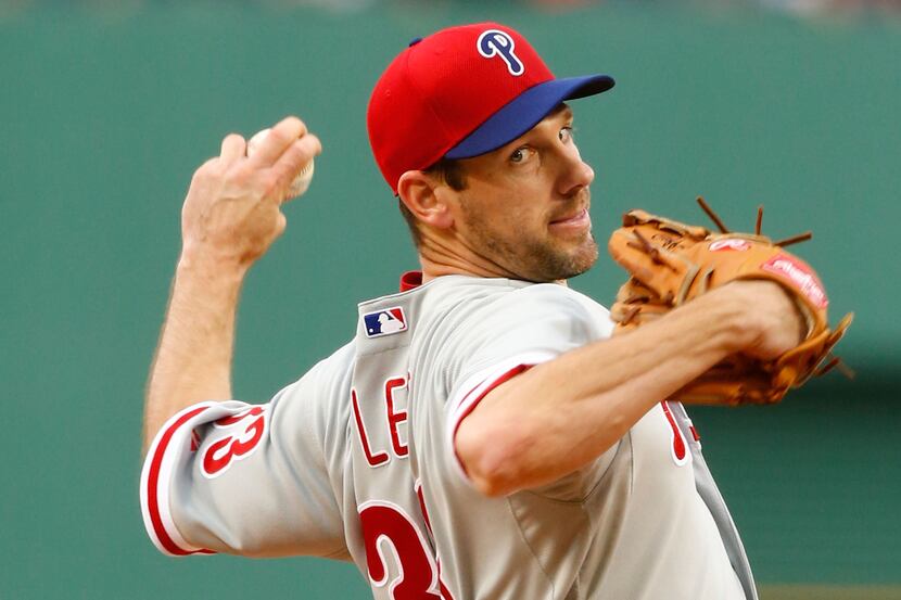BOSTON, MA - MAY 28: Cliff Lee #33 of the Philadelphia Phillies pitches against the Boston...