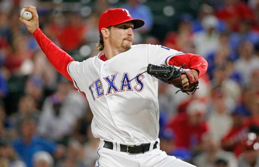 Texas Rangers relief pitcher Tanner Scheppers (52) is pictured during the Los Angeles Angels...