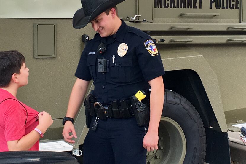 Jacob Hudson was reunited with Officer Adam Hamilton on Aug. 9 at the McKinney Police Station.
