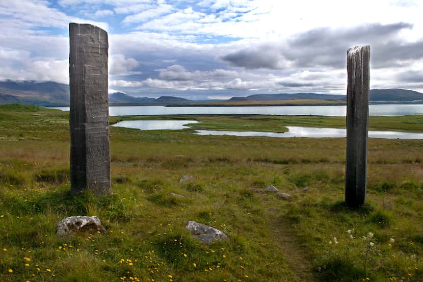 Richard Serra Áfangar, basalt columns, on Viðey Island, off the coast of Reykjavík, Iceland.