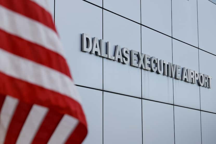 A sign marks the entrance to one of the Dallas Executive Airport buildings on Sunday, Nov....