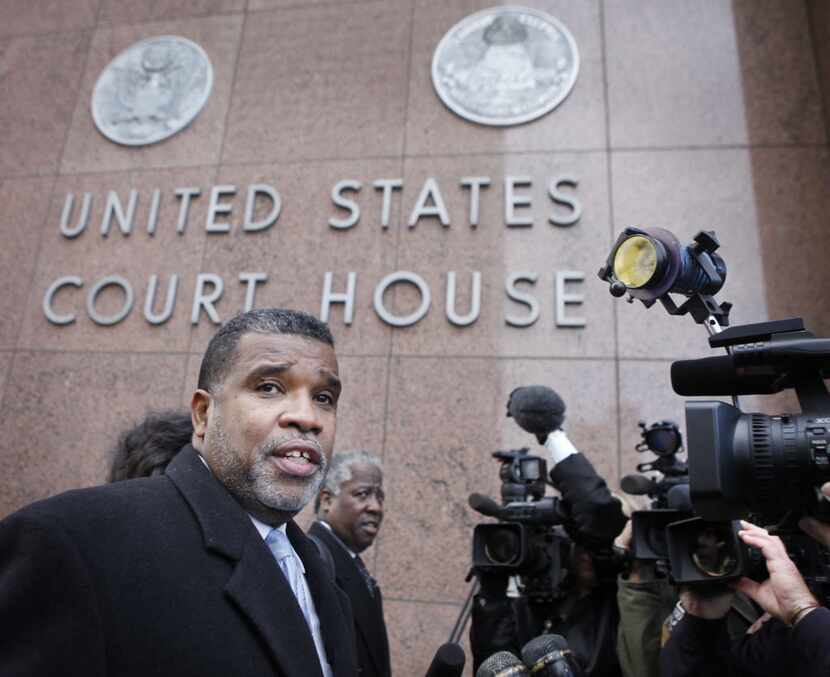 Don Hill talked to the media as he prepared to enter the Earle Cabell Federal Courthouse in...