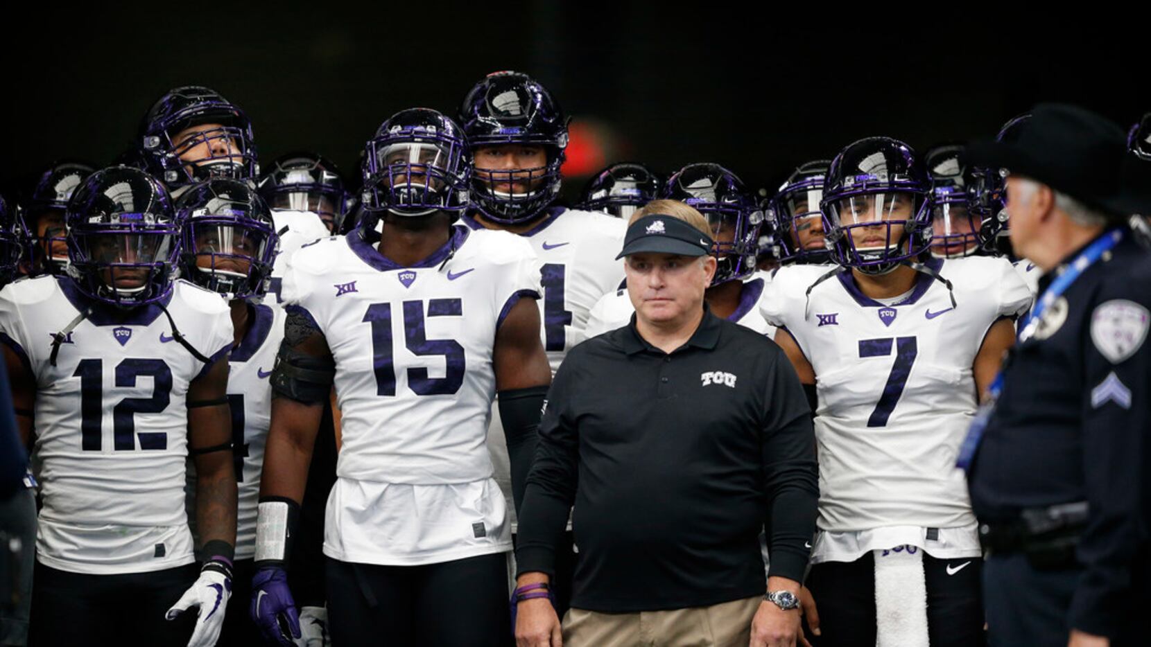 TCU Horned Frogs head coach Gary Patterson and his team wait to take the field against the...
