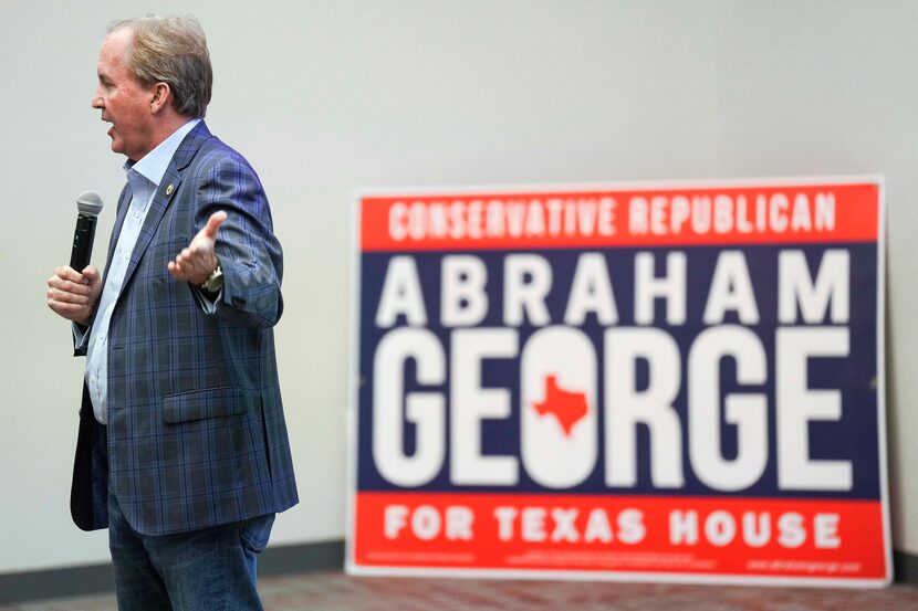 Texas Attorney General Ken Paxton addresses Collin County Republicans on behalf of Texas...