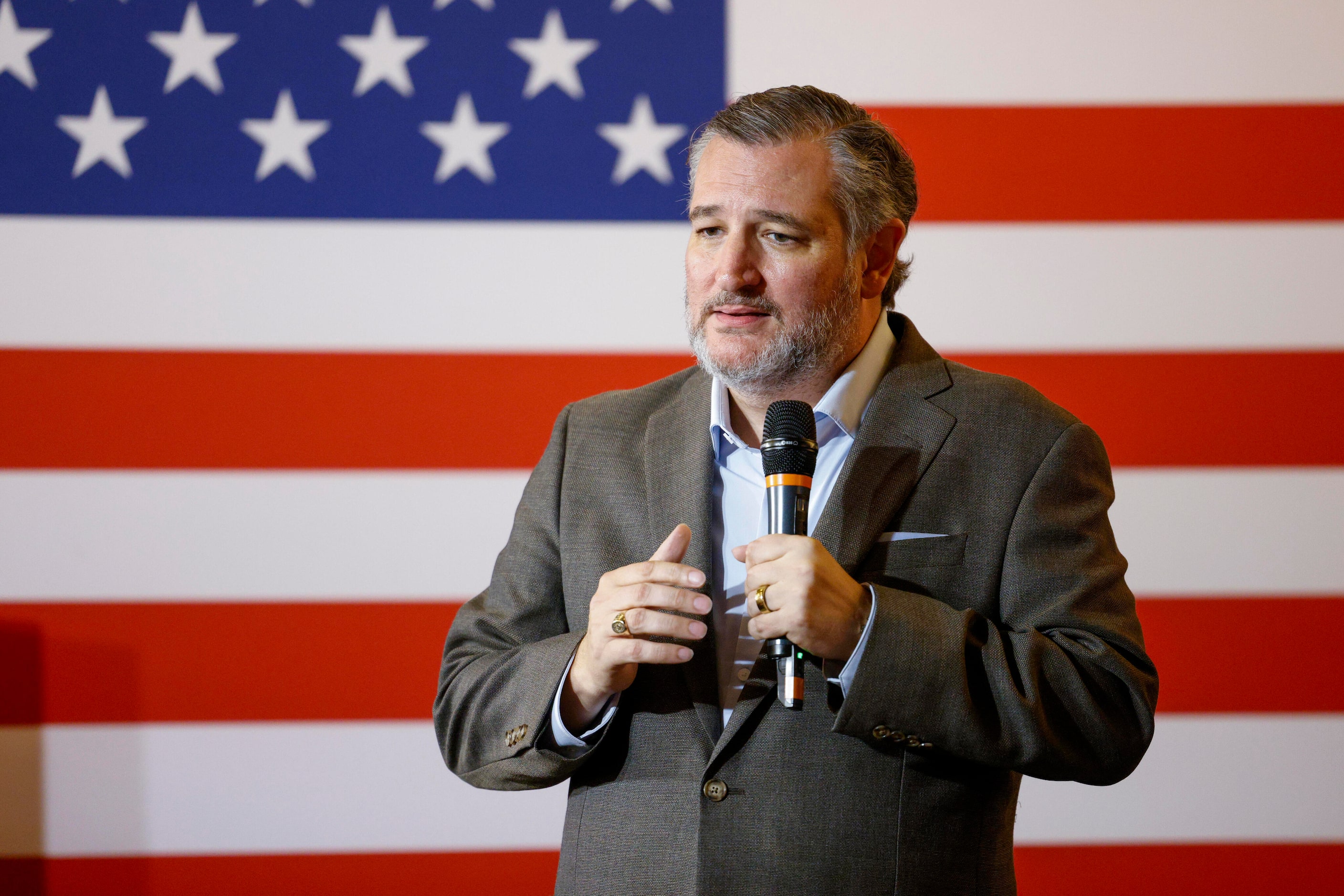 Senator Ted Cruz (R-Texas) speaks to supporters during a campaign rally at Outpost 36 BBQ,...