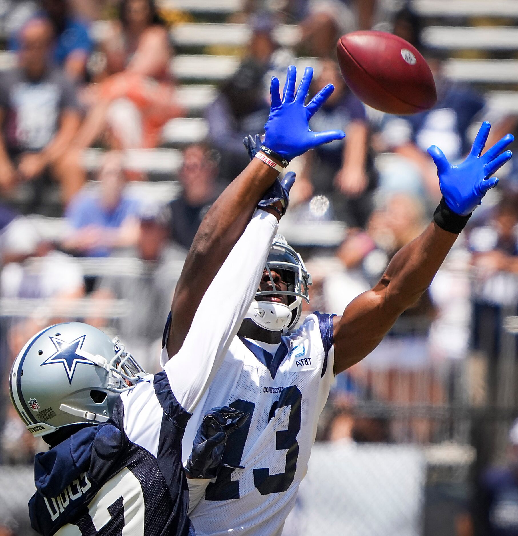 Dallas Cowboys cornerback Trevon Diggs (27) breaks up a pass intended for Dallas Cowboys...