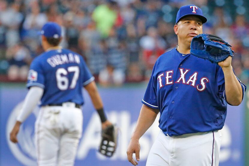 Texas Rangers starting pitcher Bartolo Colon (40) is pictured during the New York Yankees...