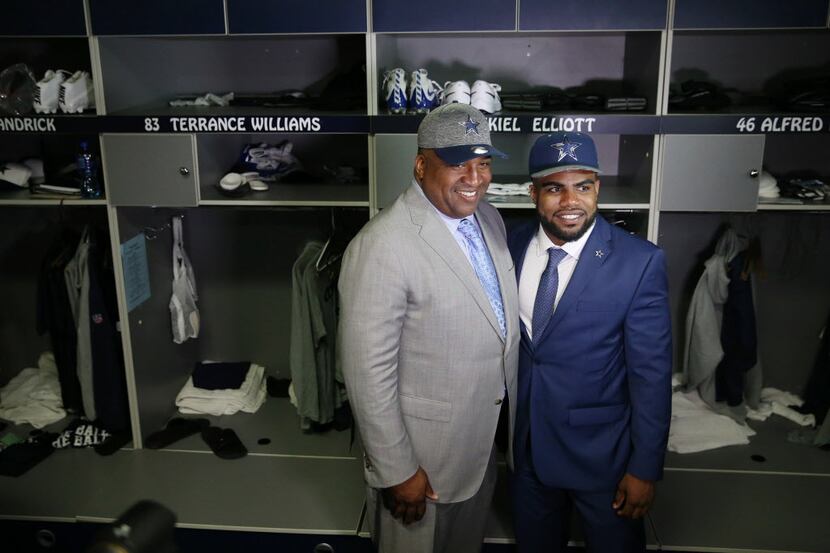 Running back Ezekiel Elliott, who played for Ohio State, stands for a photograph with his...
