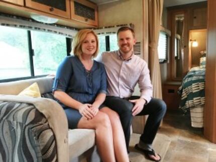  Denise and Bruce Kendrick relax in their camper in Frisco. Their sleeping area is in the...