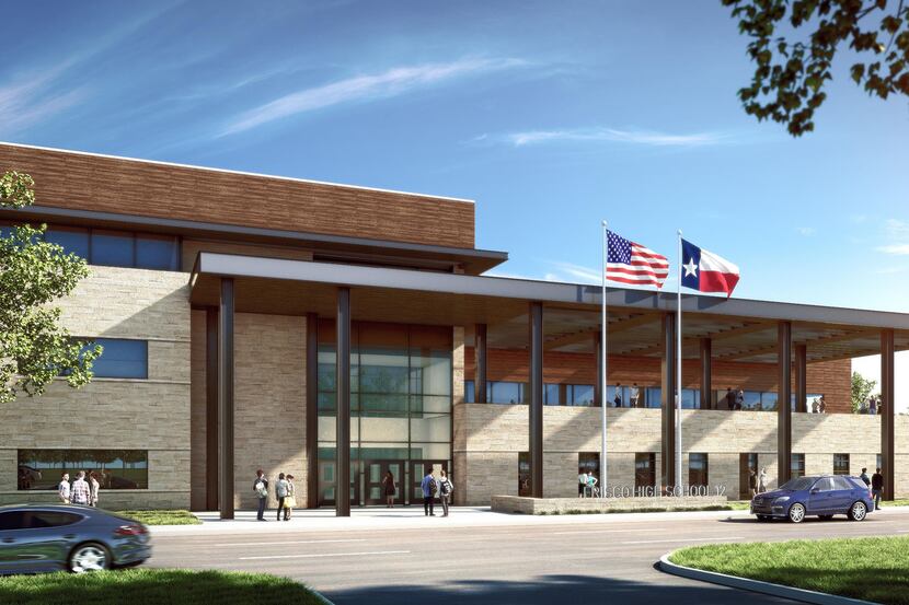 A rendering shows Panther Creek High School in northwest Frisco, which is scheduled to open...
