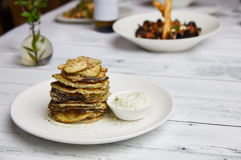 Avra's "chips" are made of zucchini and eggplant and served with tzatziki. 