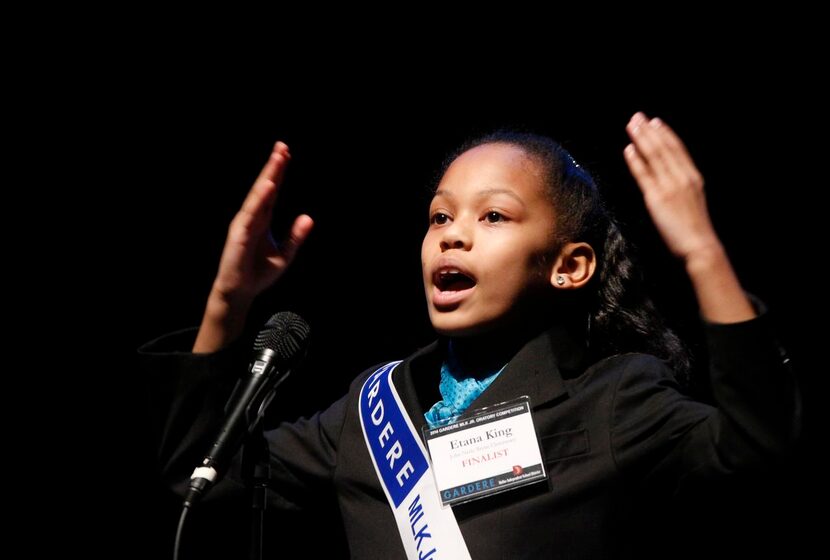 
Etana King, from John Neely Bryan Elementary, took part in the 2014 Gardere MLK Jr. Oratory...