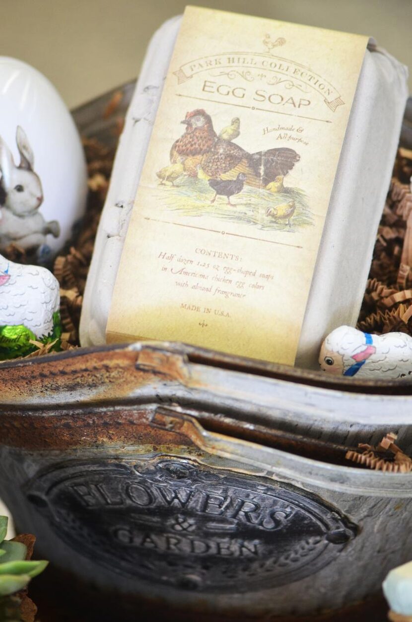 
Gardener’s hand soaps shaped like eggs and packaged in a cardboard carton can go in a gift...