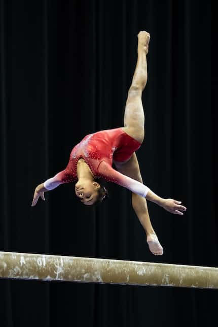 Konnor McClain, who recently moved to Texas to train at WOGA under Valeri Liukin, competes...