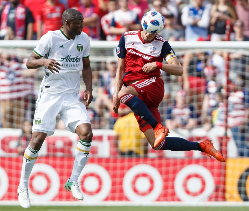 Matt Hedges heads the ball versus Portland Timbers. (3-24-18)