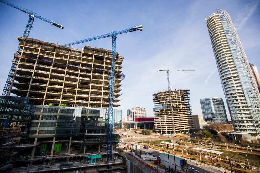 The Park District (left) and Pearl Tower (center) office buildings are under construction...