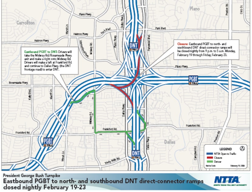 President George Bush Turnpike will experience nightly closures for road striping this week.