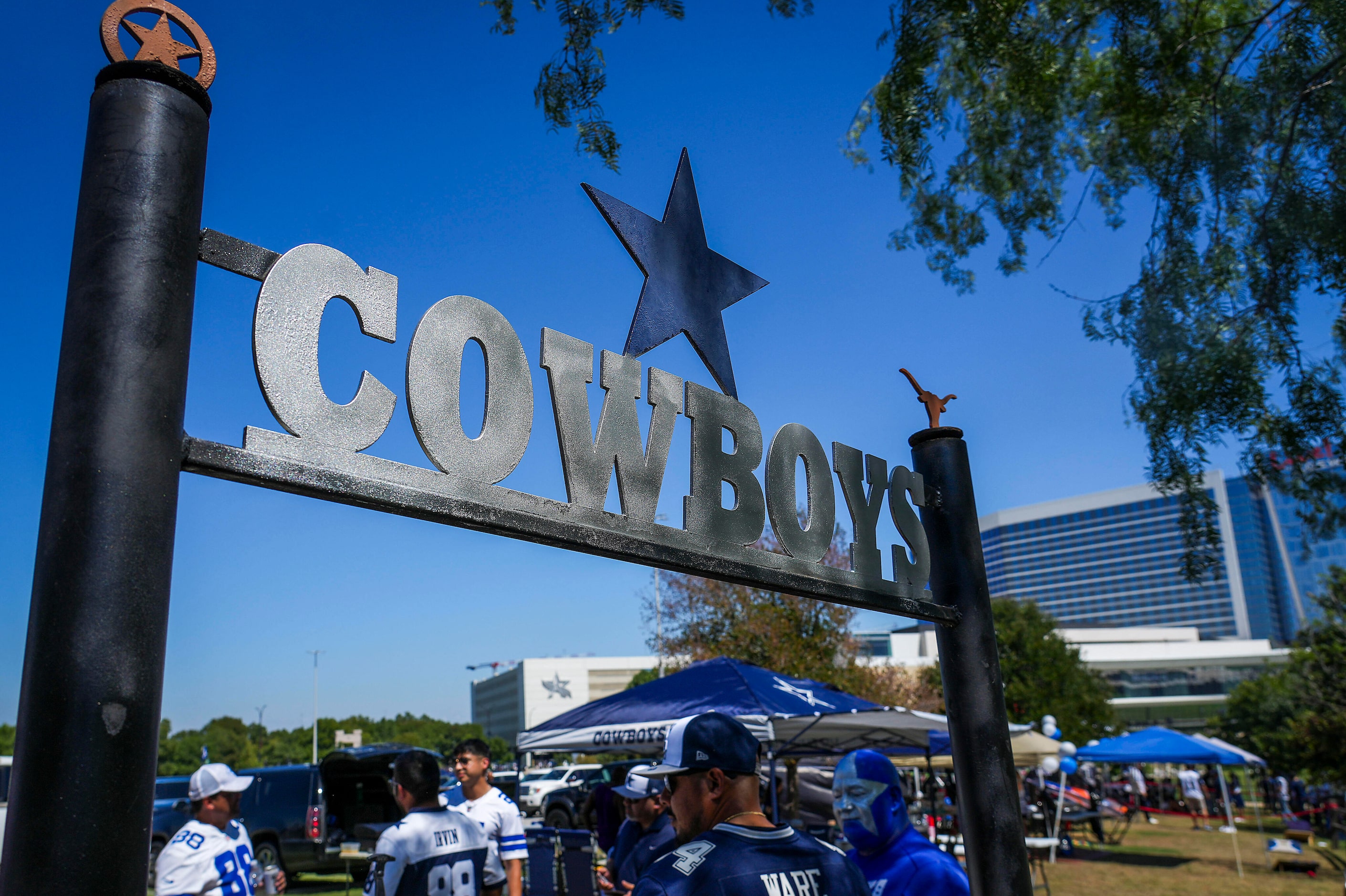 Dallas Cowboys fans tailgate before an NFL football game at AT&T Stadium against the New...