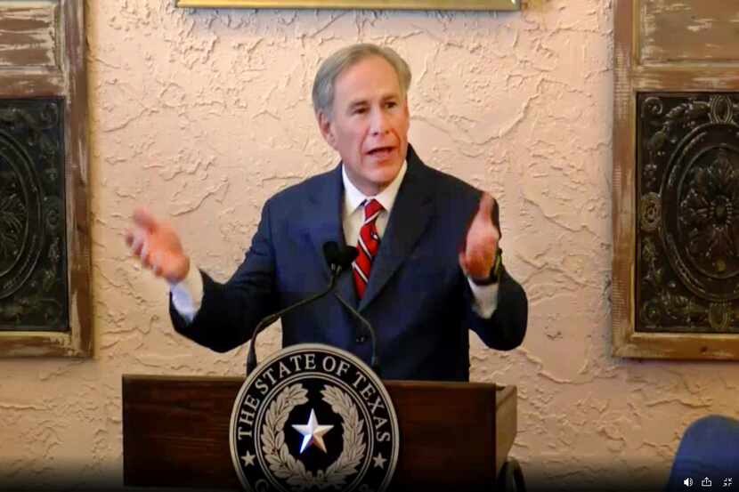 Texas Governor Greg Abbott delivers a speech  at a Lubbock restaurant, Tuesday, March 2,...