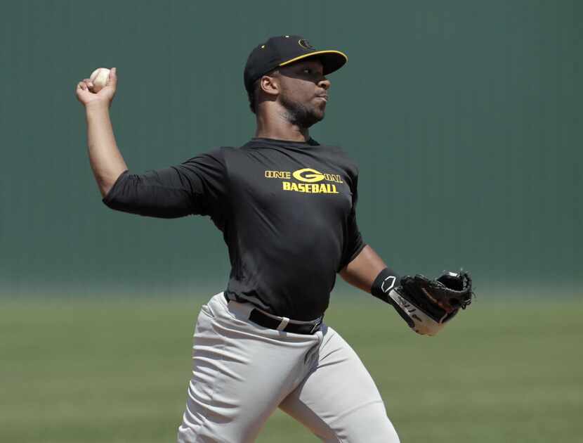 Garland Shortstop. V.J. Gates during baseball practice in Garland, Texas on Tuesday, April...