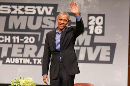 President Barack Obama waves during the opening day of South By Southwest in 2016.
