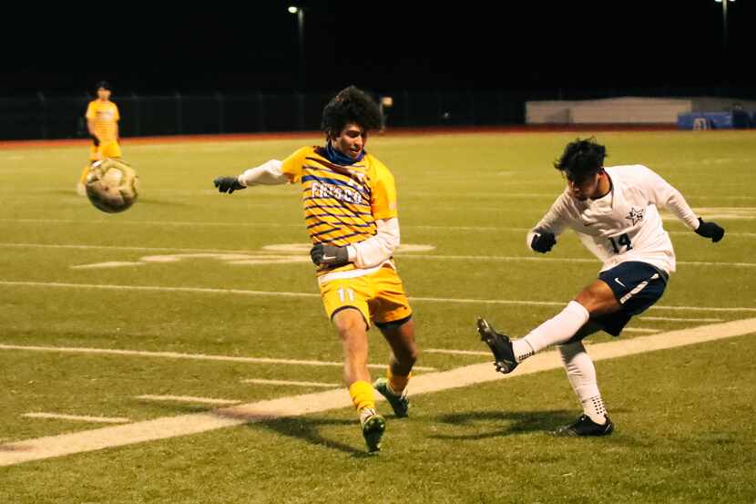 Frisco Lone Star's Emiliano Luna (No. 14) is pictured during a soccer match.