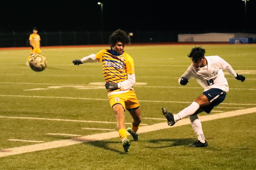 Frisco Lone Star's Emiliano Luna (No. 14) is pictured during a soccer match.