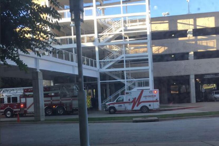 The parking garage stairwell where a man was shot at The Parks Mall at Arlington on Wednesday. 