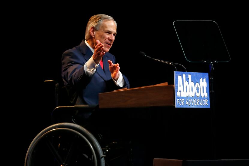 Texas candidate for governor Greg Abbott delivers his speech at the Texas Republican...