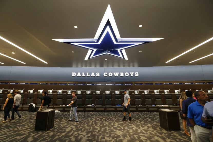 Dallas Cowboys locker room in the shape of a football at the Dallas Cowboys new headquarters...