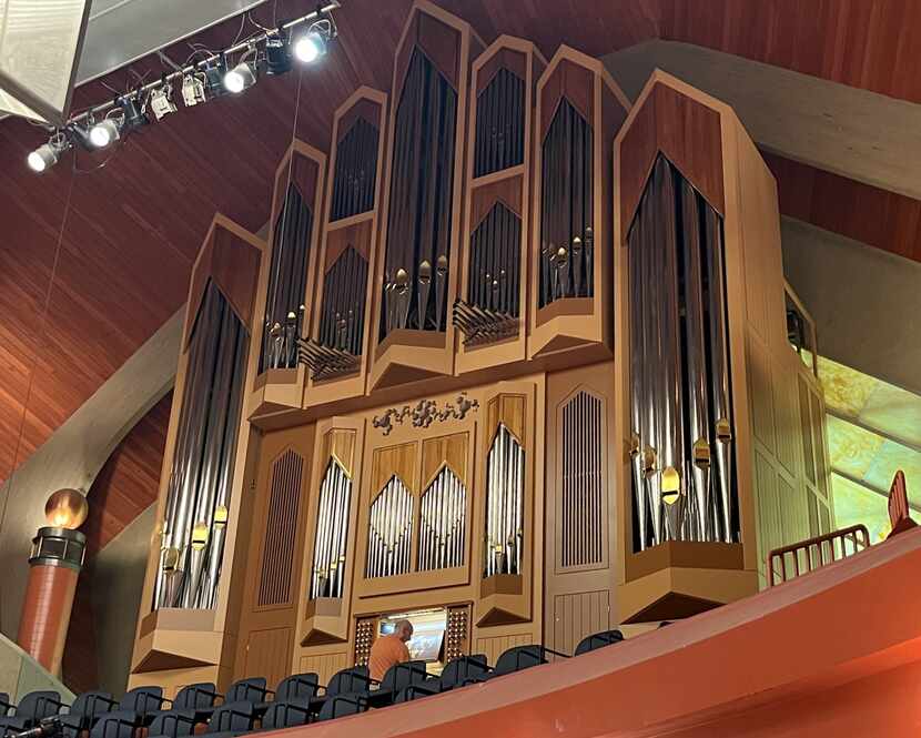 University of North Texas organ professor Jesse Eschbach demonstrates the rebuilt 2008...