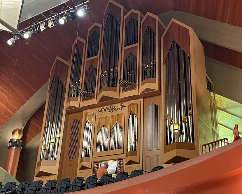 University of North Texas organ professor Jesse Eschbach demonstrates the rebuilt 2008...