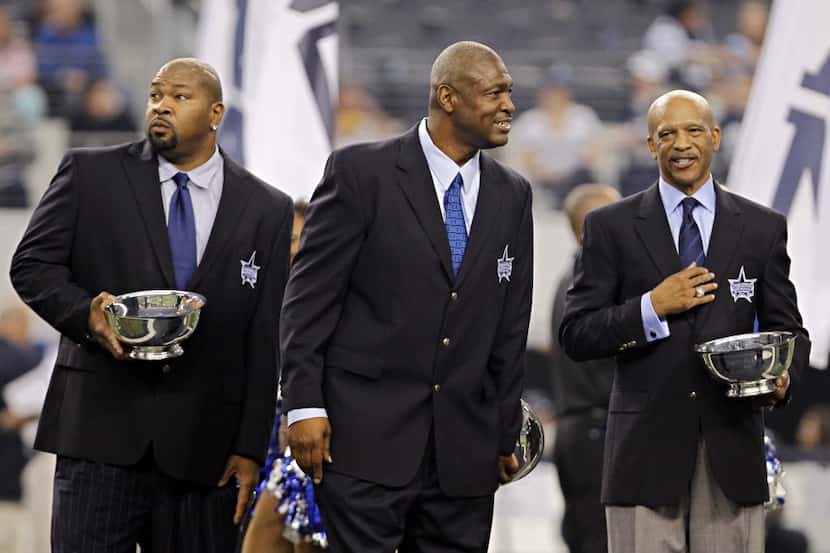 (From left) Larry Allen, Charles Haley and Drew Pearson stand together after joining the...