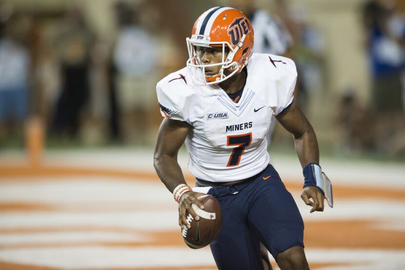 AUSTIN, TX - SEPTEMBER 10:  Kavika Johnson #7 of the UTEP Miners scrambles against the Texas...