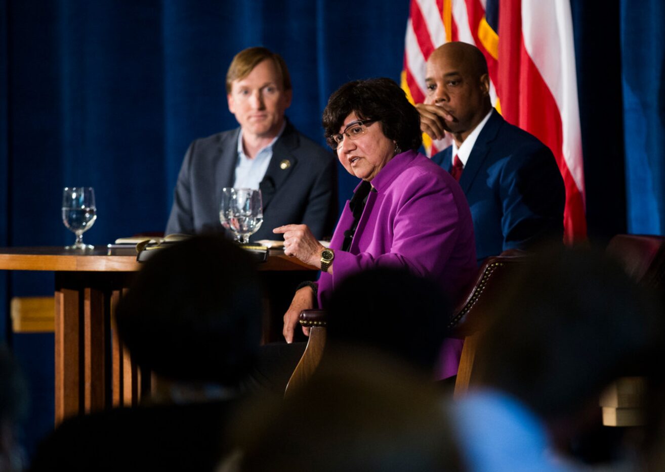 Gubernatorial candidates Andrew White and Lupe Valdez sparred Friday at St. James Episcopal...