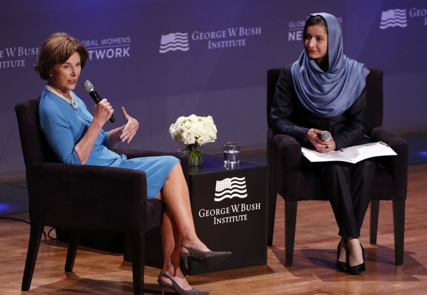 Former first lady Laura Bush and Razia Jan spoke during a program highlighting the book "We...