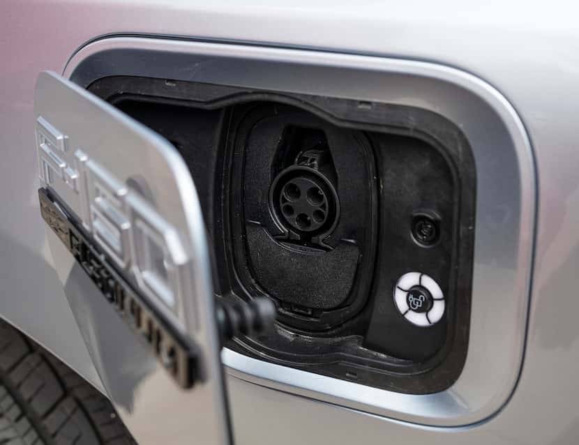The charging plugin for the new electric Ford F-150 Lightning truck.