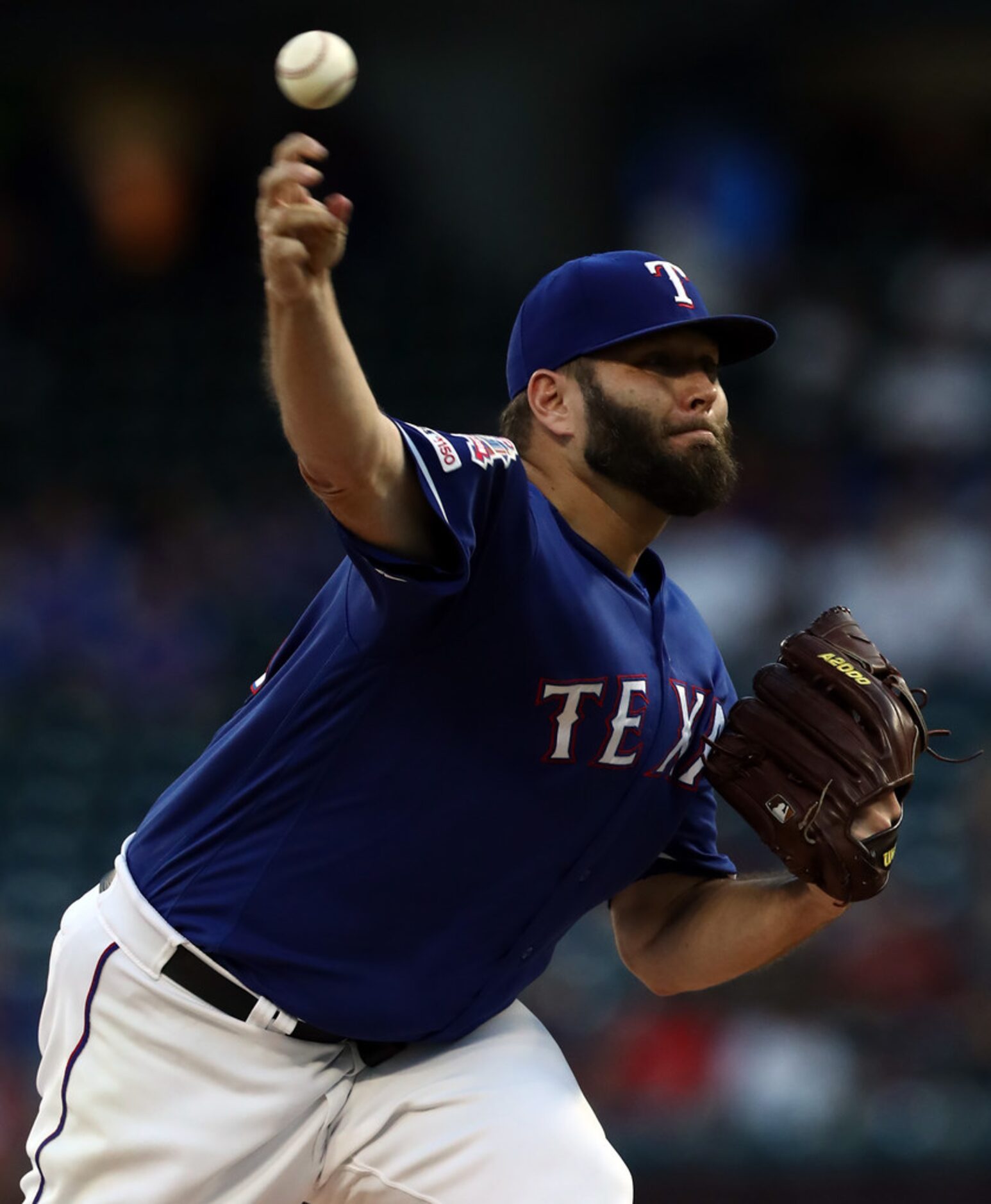 ARLINGTON, TEXAS - SEPTEMBER 10:  Lance Lynn #35 of the Texas Rangers throws against the...