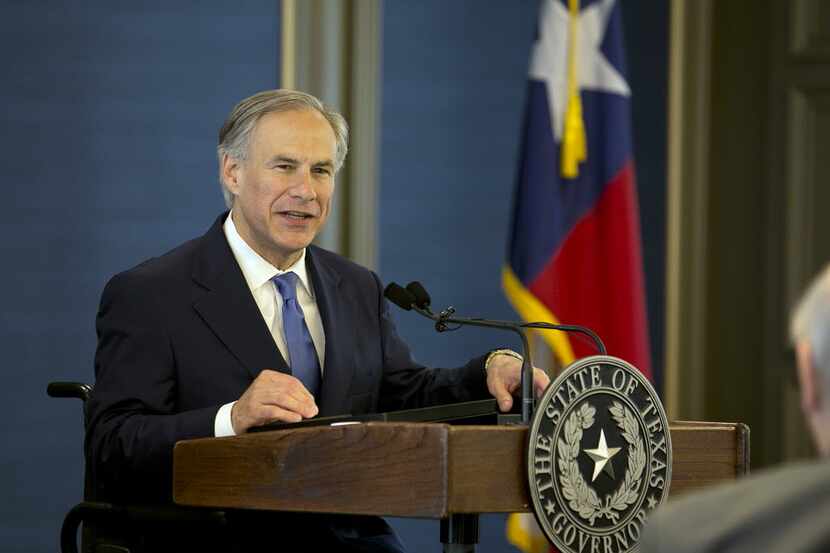  Gov. Greg Abbott speaks at the Texas Public Policy Foundation on April 21, 2015. (Deborah...