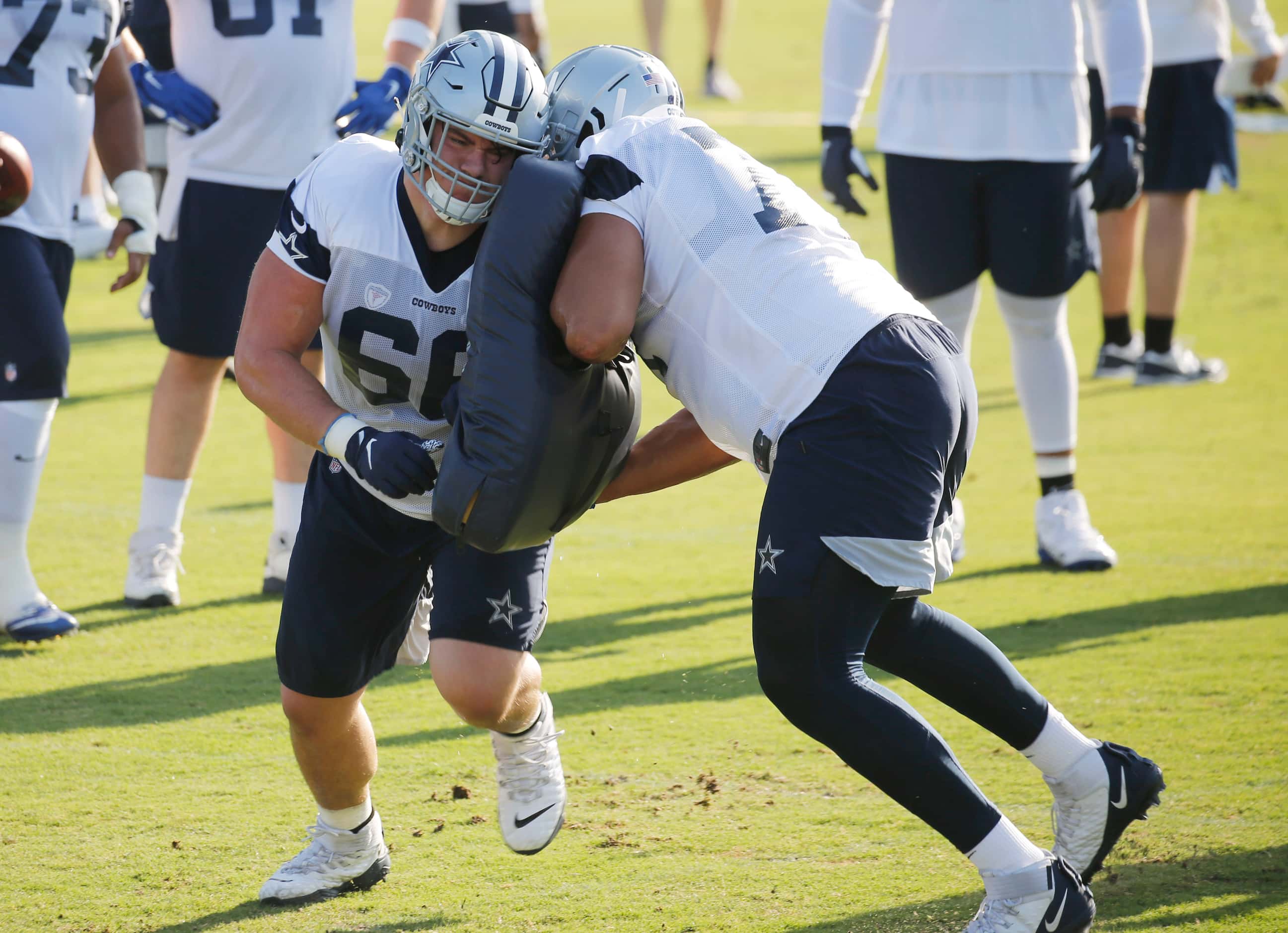 Dallas Cowboys guard Connor McGovern (66) and Dallas Cowboys offensive tackle Terence Steele...