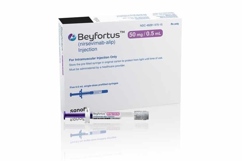 This illustration provided by AstraZeneca depicts packaging for their medication Beyfortus....